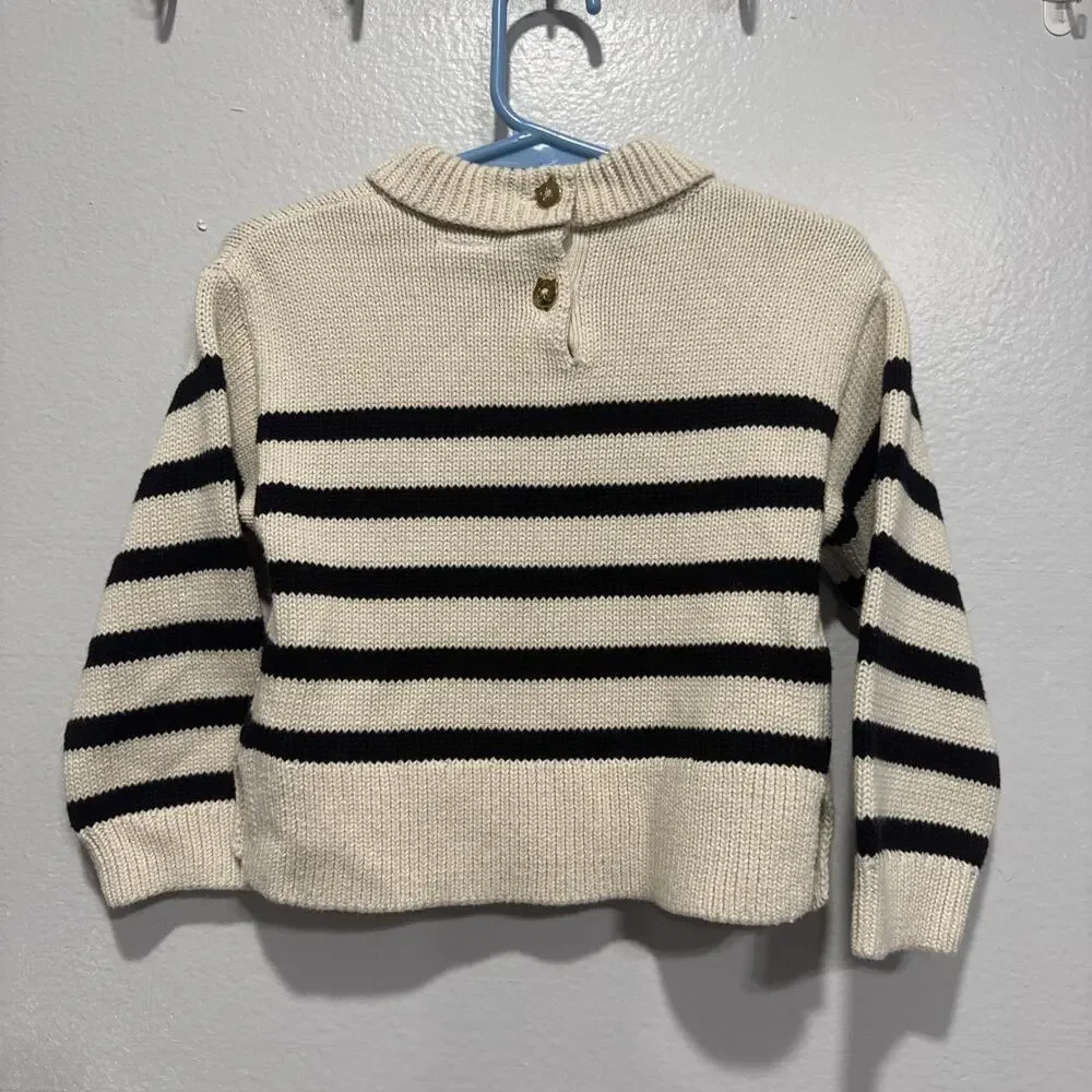 Baby Gap 18-24 Months Striped Mock Neck Knit Sweater Back Button Pullover Beige